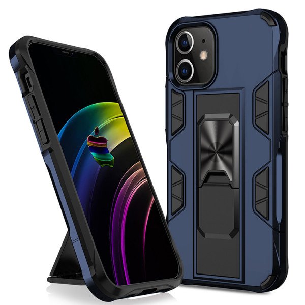 Wholesale Military Grade Armor Protection Stand Magnetic Feature Case for iPhone 12 / 12 Pro 6.1 (Navy Blue)